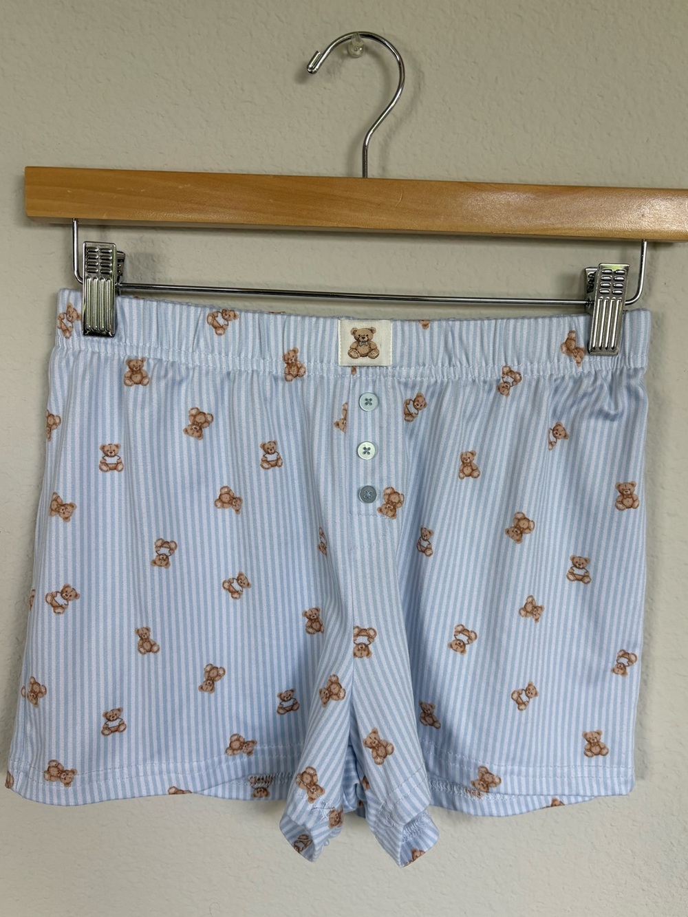 Teddy bear Light Blue & White Striped Sleep Shorts Aeropostal size Small